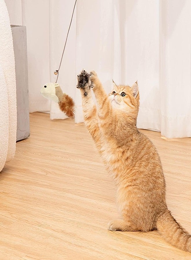 PET FUN لعبة عصا ريش القطط التفاعلية المصنوعة من الخشب الطبيعي من بيت فن® مع جرس على شكل فأر - عصا صيد بطول 18 بوصة لتدريب القطط الصغيرة على الصيد واللعب في الأماكن المغلقة - Image 5